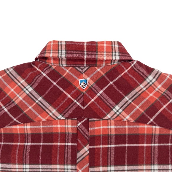 KÜHL Women's Medium Tess Flannel Shirt Orange Red and White Plaid Gorpcore Cozy - Picture 4 of 9